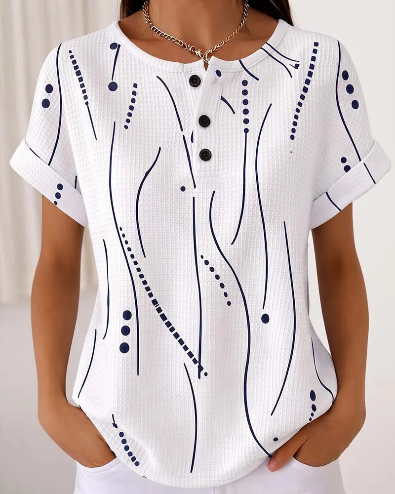 Zelynn - Dames T-shirt met korte mouwen en knopen