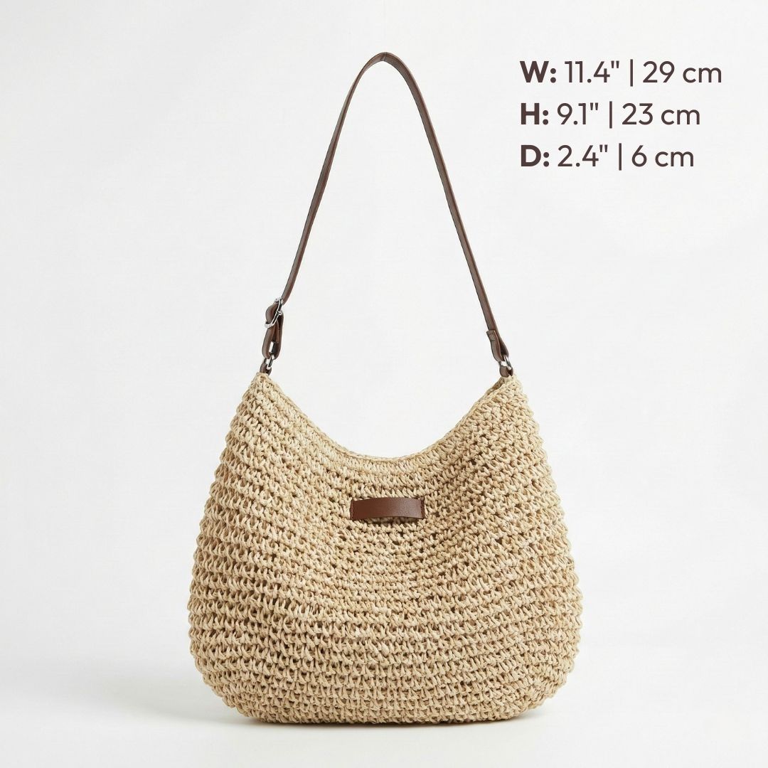 Mirelina - Dames schoudertas van gevlochten raffia in natuurlijke boho-stijl