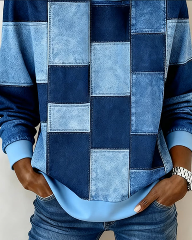 Gwenarissa - Moderne Denim Patchwork Hoodie