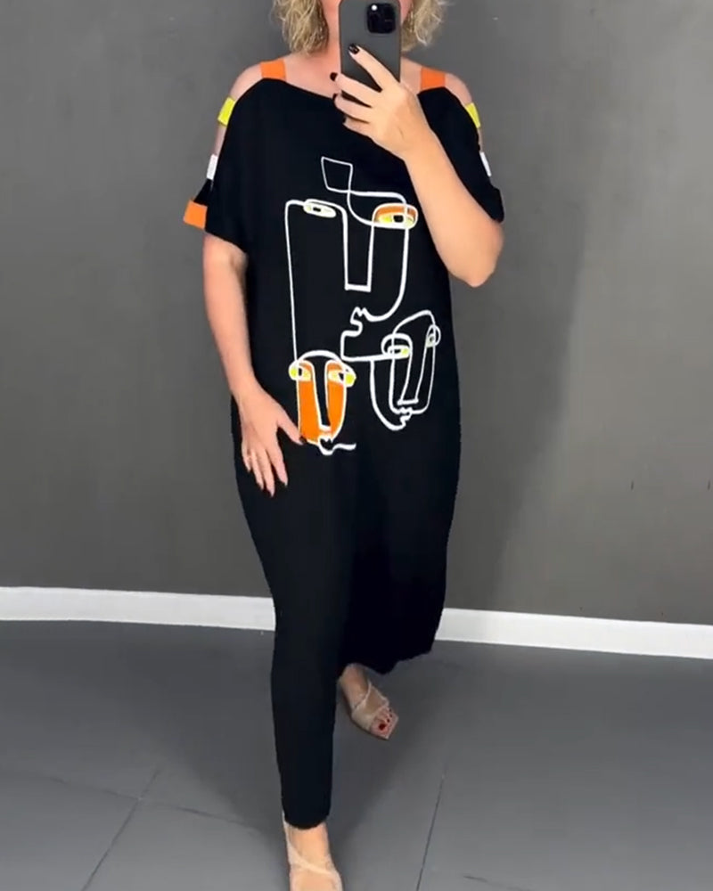 Primina - Uitgesneden Off-Shoulder Jurk met Splitprint