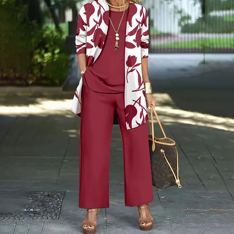 Naevia - Driedelig damesoutfit met bloemenprint en broek