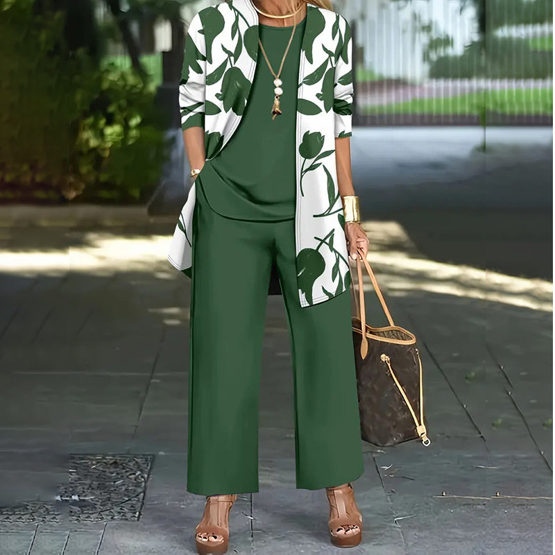 Naevia - Driedelig damesoutfit met bloemenprint en broek