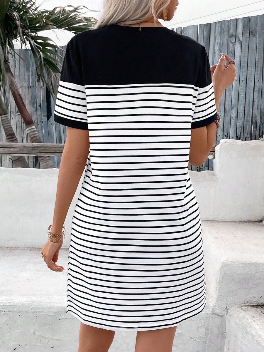 Leina - hartstreep casual jurk met patchworkprint