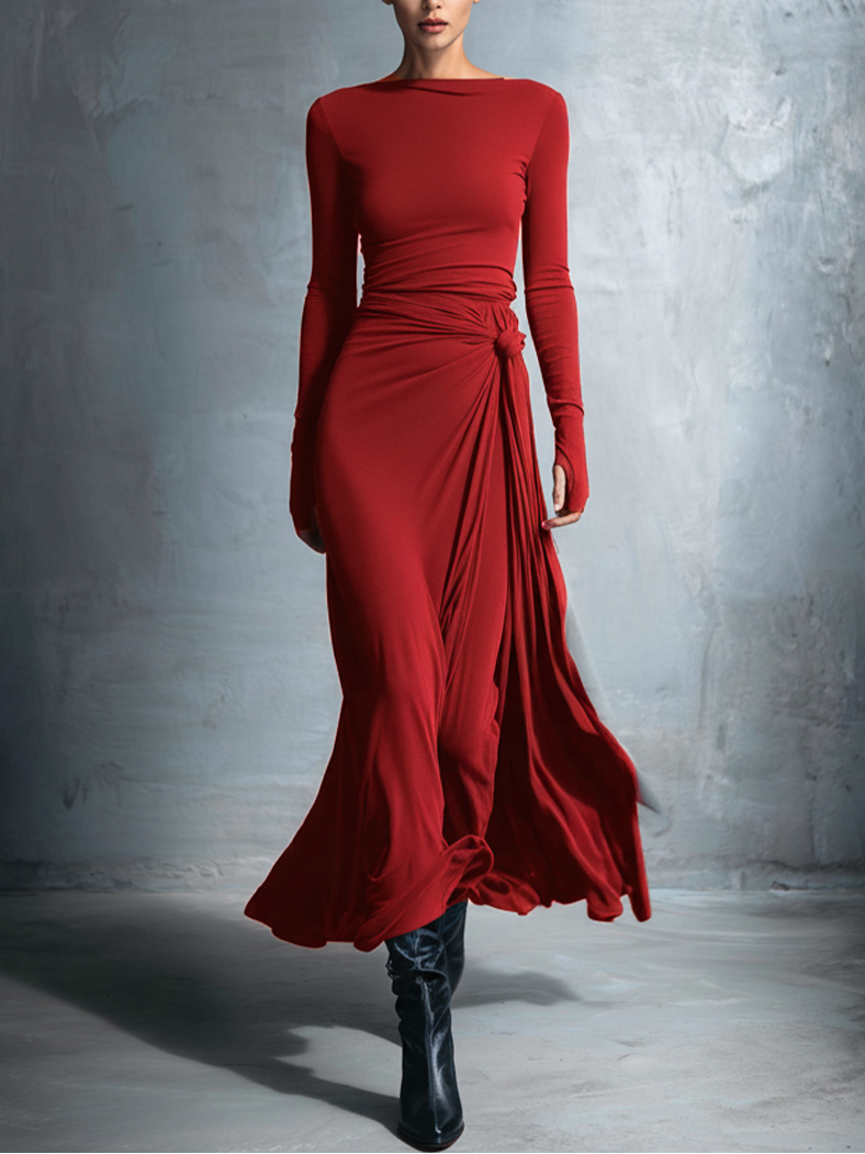 Queliravessa - Elegante Maxi Jurk met Zijdelingse Knoop