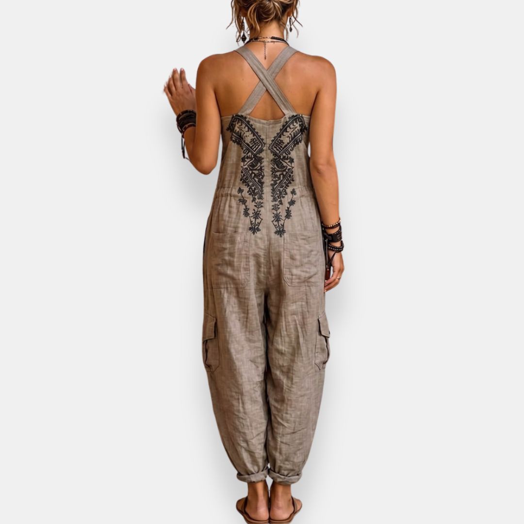 Delvessa - Vrouwen bohemian jumpsuit met verstelbare schouderbanden