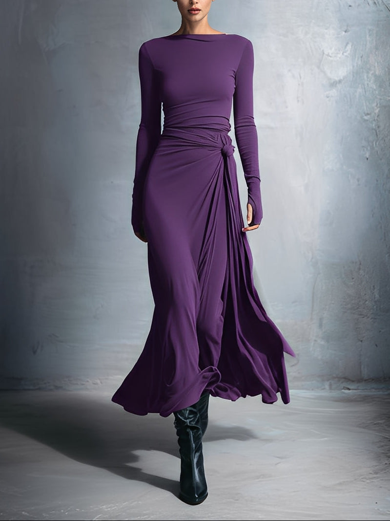 Queliravessa - Elegante Maxi Jurk met Zijdelingse Knoop