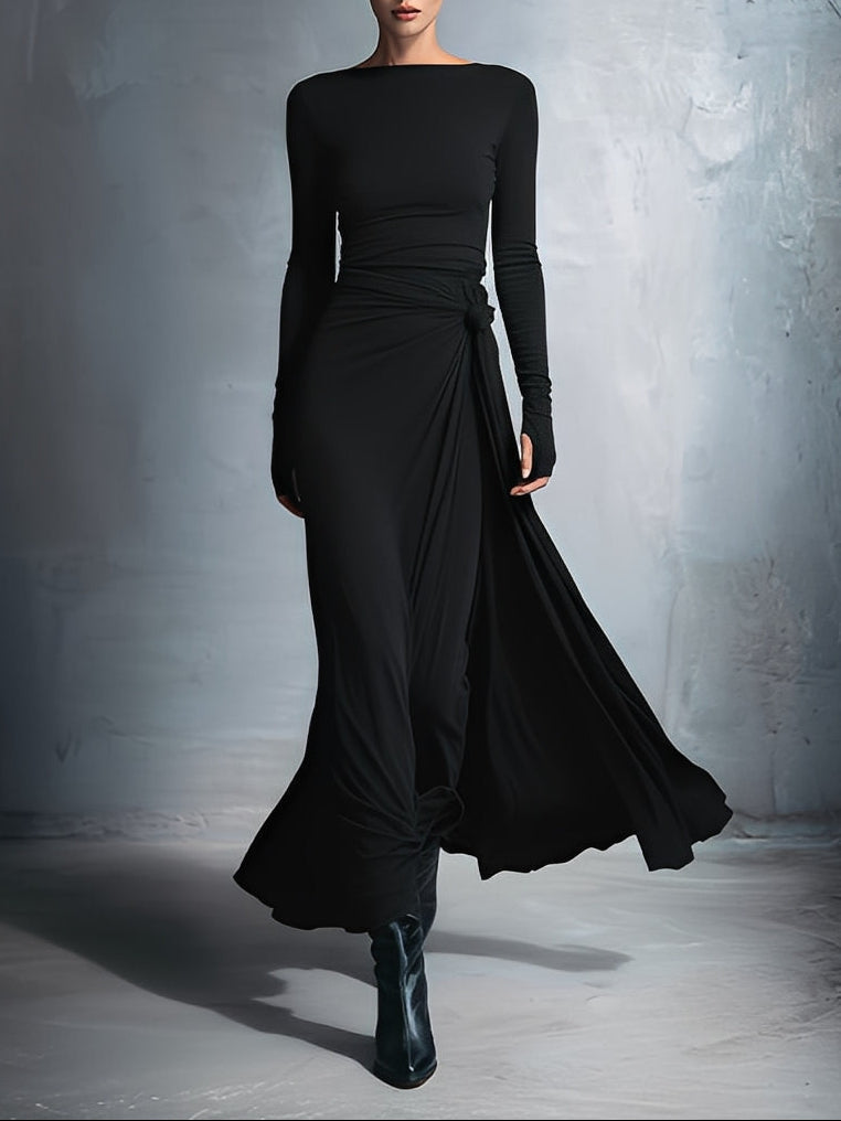 Queliravessa - Elegante Maxi Jurk met Zijdelingse Knoop