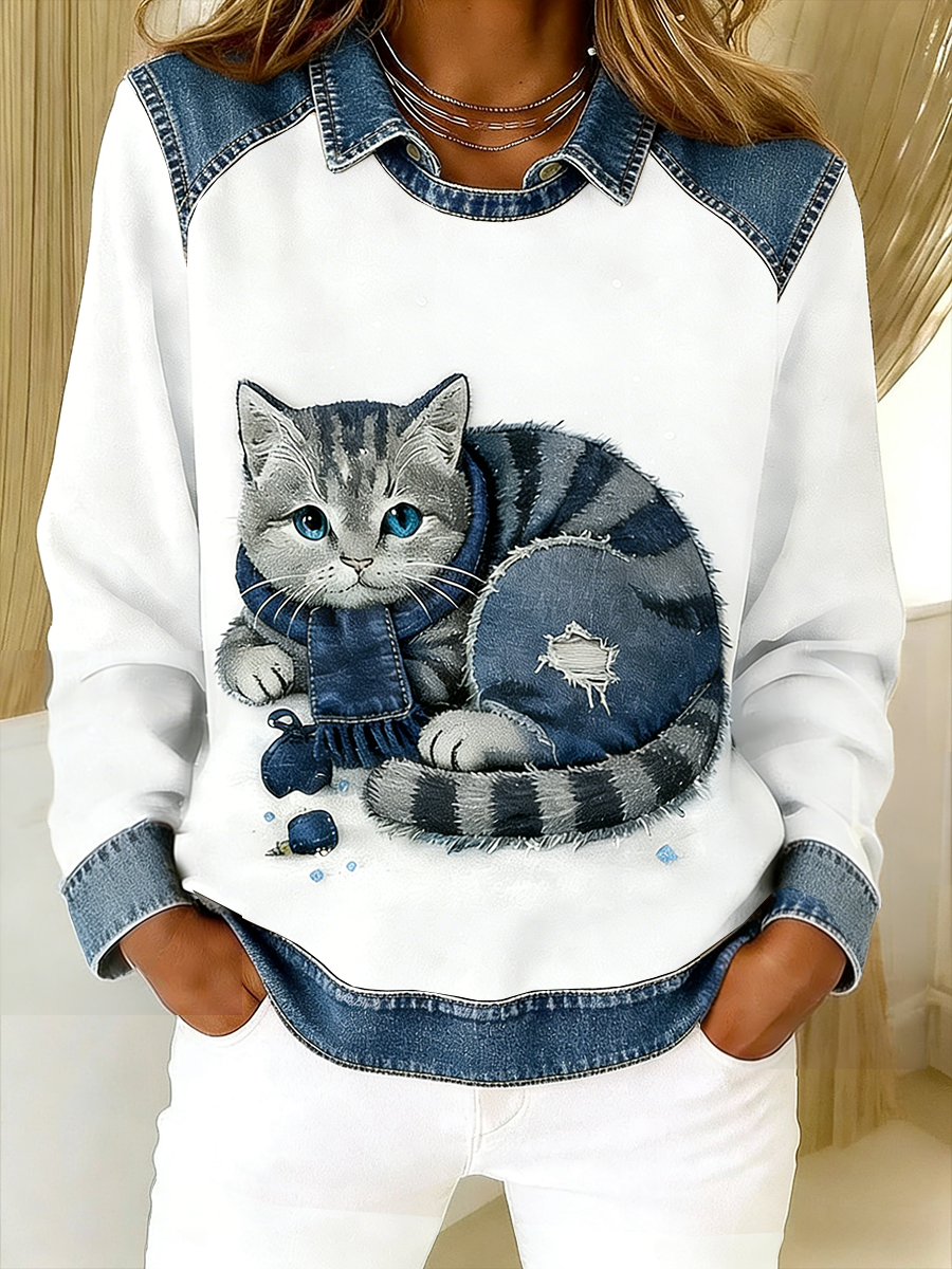 Oravellissa - Sweatshirt en Denim Patchwork Retro