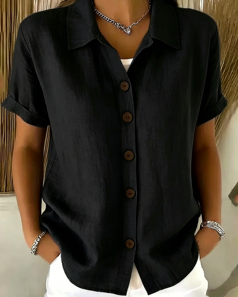 Marovia - Dames blouse met korte mouwen en knopen