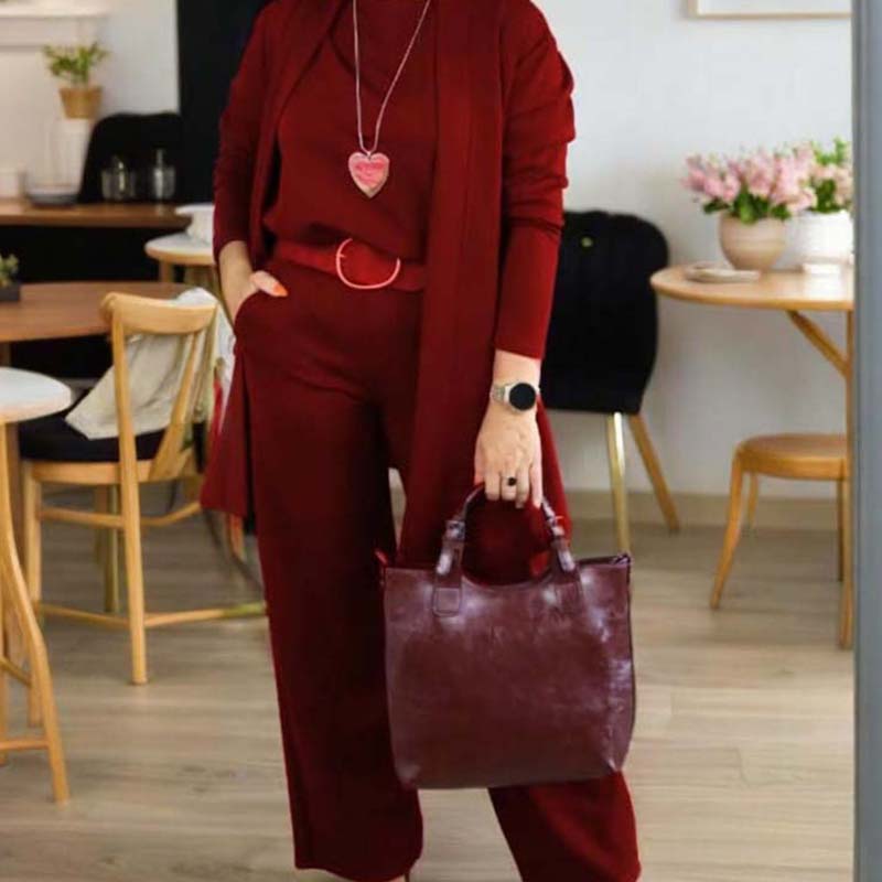 Edda - Dames driedelige set met elegante lange cardigan