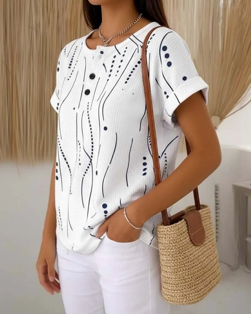 Zelynn - Dames T-shirt met korte mouwen en knopen