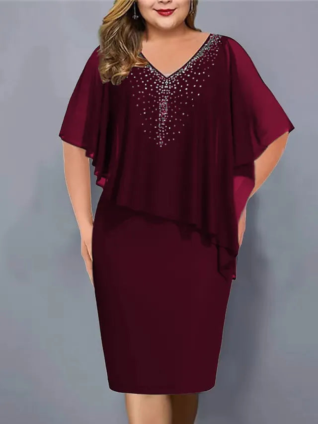 Lorenne - Damescape jurk met strass en chiffon overlay