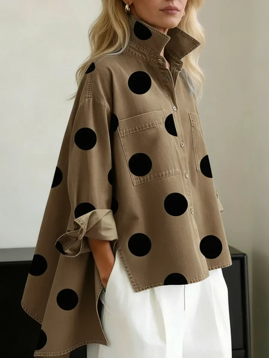 Aqira - Dames Overhemd Met Grote Stippen Oversized Moderne Gestructureerde Kraag