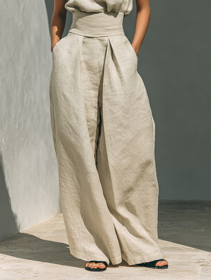 Fynelle - Elegant Mouwloos Set & Brede Broek voor Dames