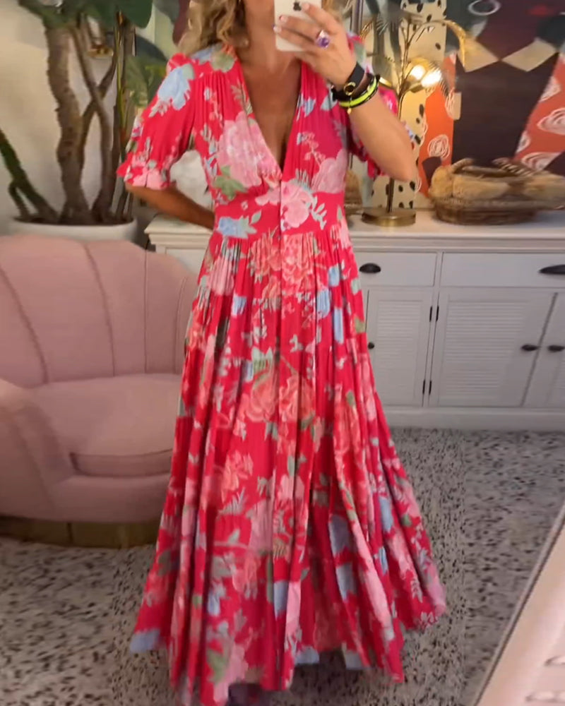 Rosa - Jurk met bloemenprint V-hals