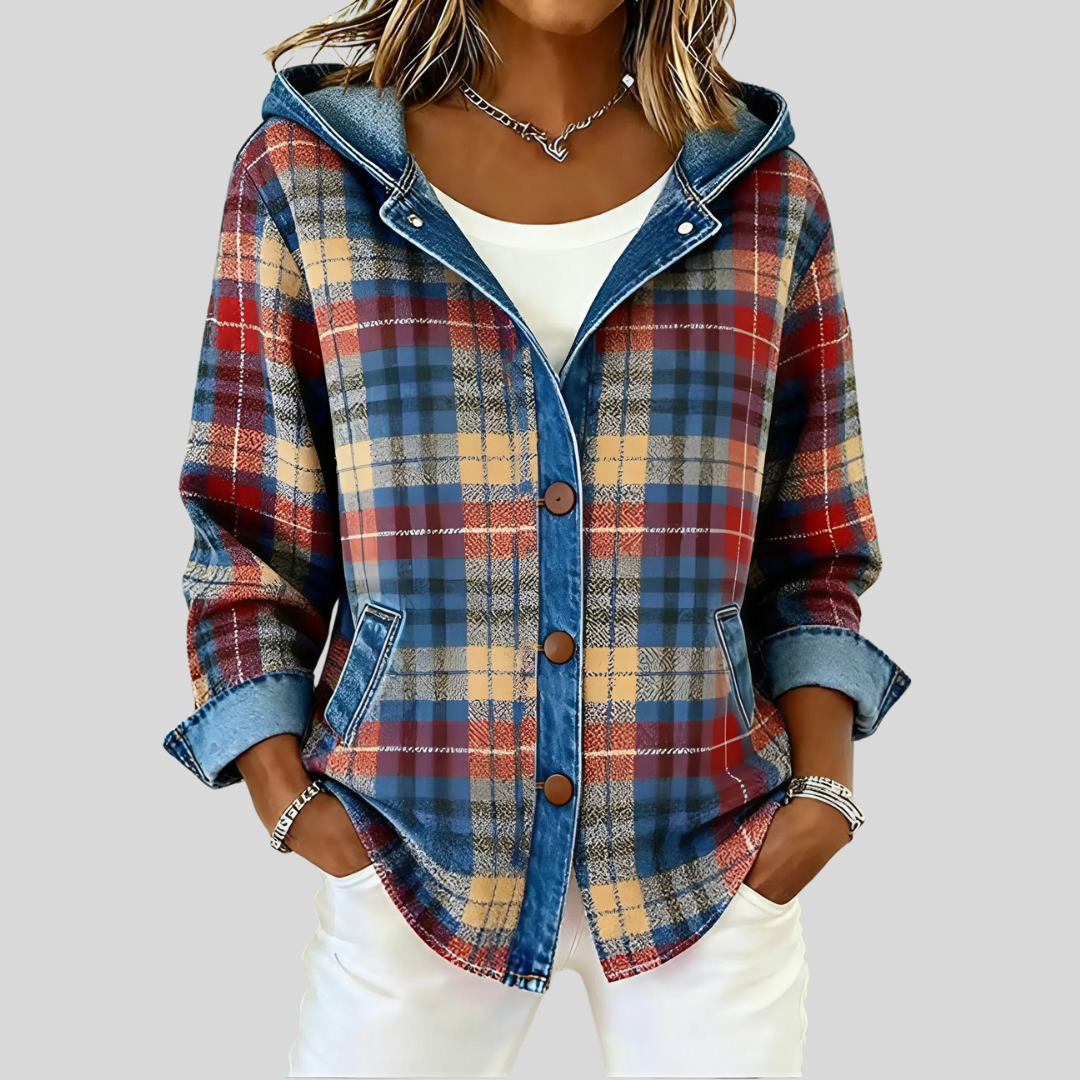 Neraviennea - Trendy Geruite Jas Met Capuchon
