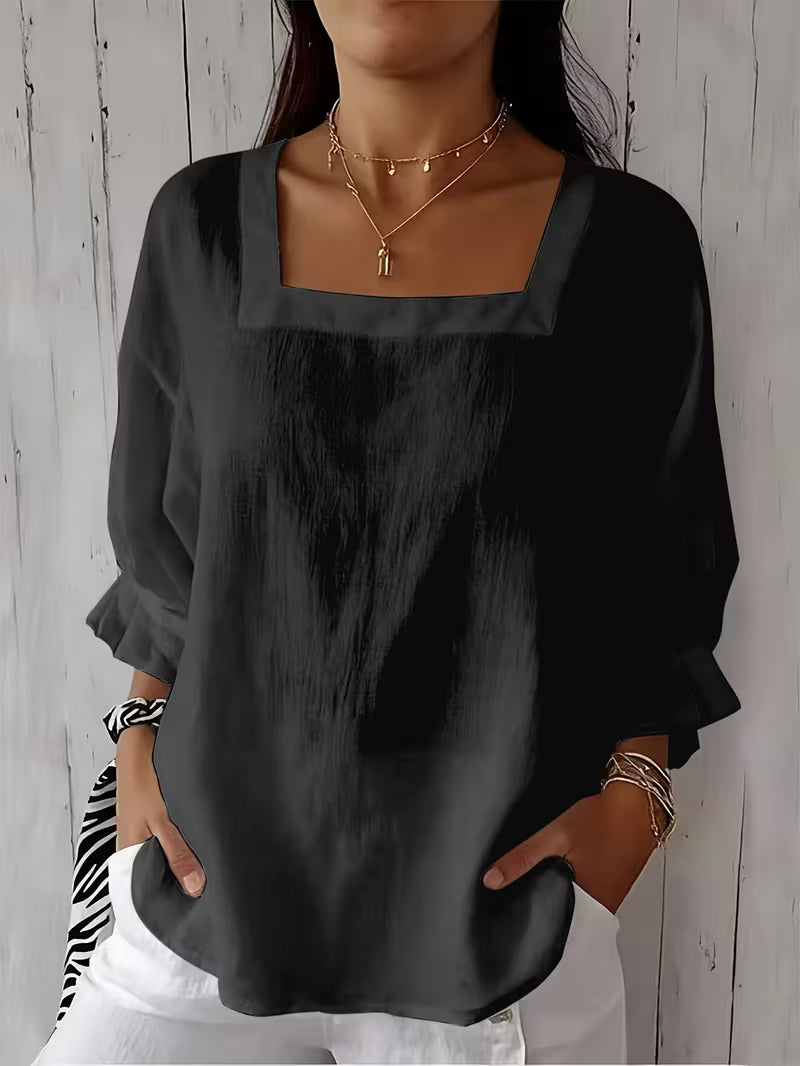 Renske - Damesblouse met vierkante hals en lange mouwen