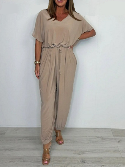 Yola - 2025 Katoenen jumpsuit met V-hals en strikceintuur