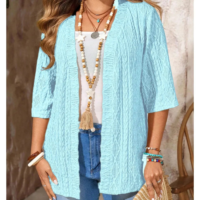 Enora - Dames opengehaakte cardigan met 3/4 mouwen