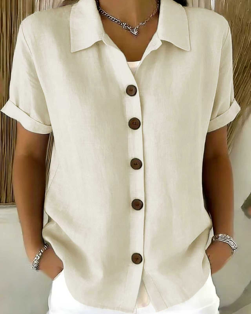 Marovia - Dames blouse met korte mouwen en knopen