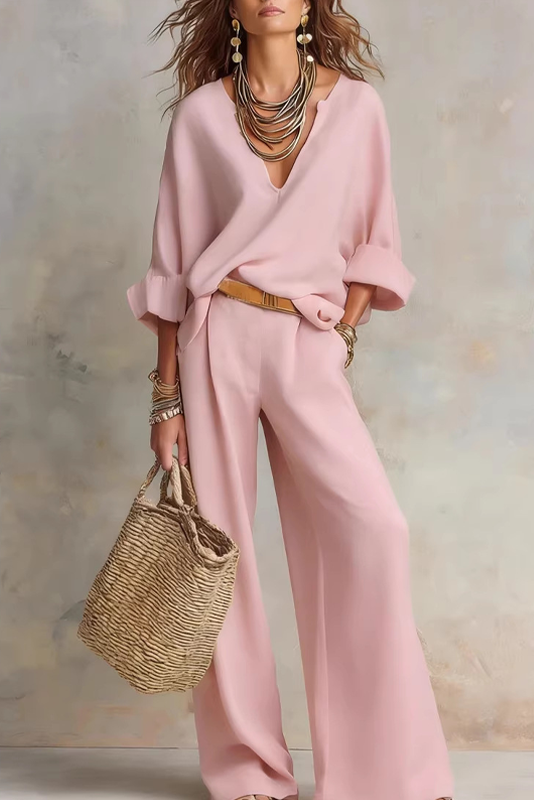Annemarie - V-hals damesensemble met brede broek