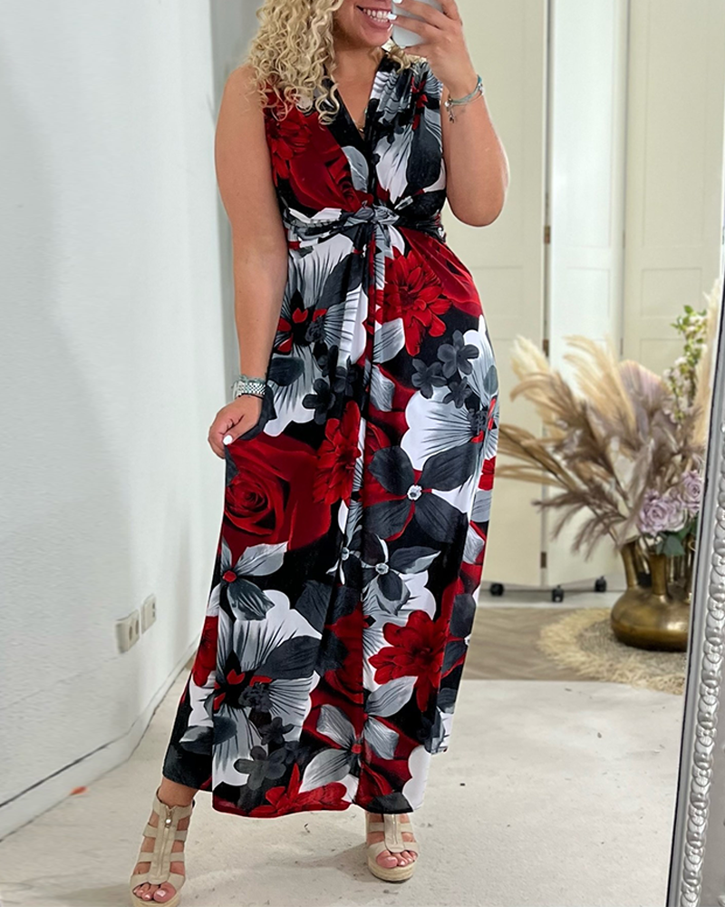Sacha - Elegante bloemenprint mouwloze plissé jurk