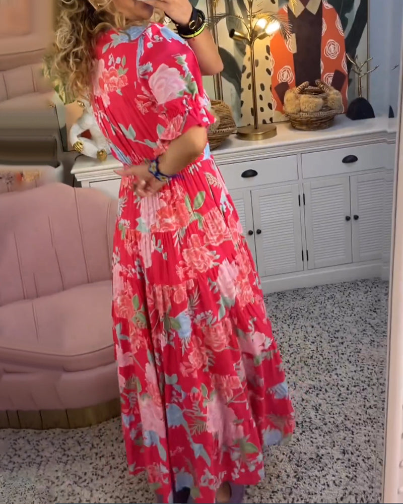 Rosa - Jurk met bloemenprint V-hals