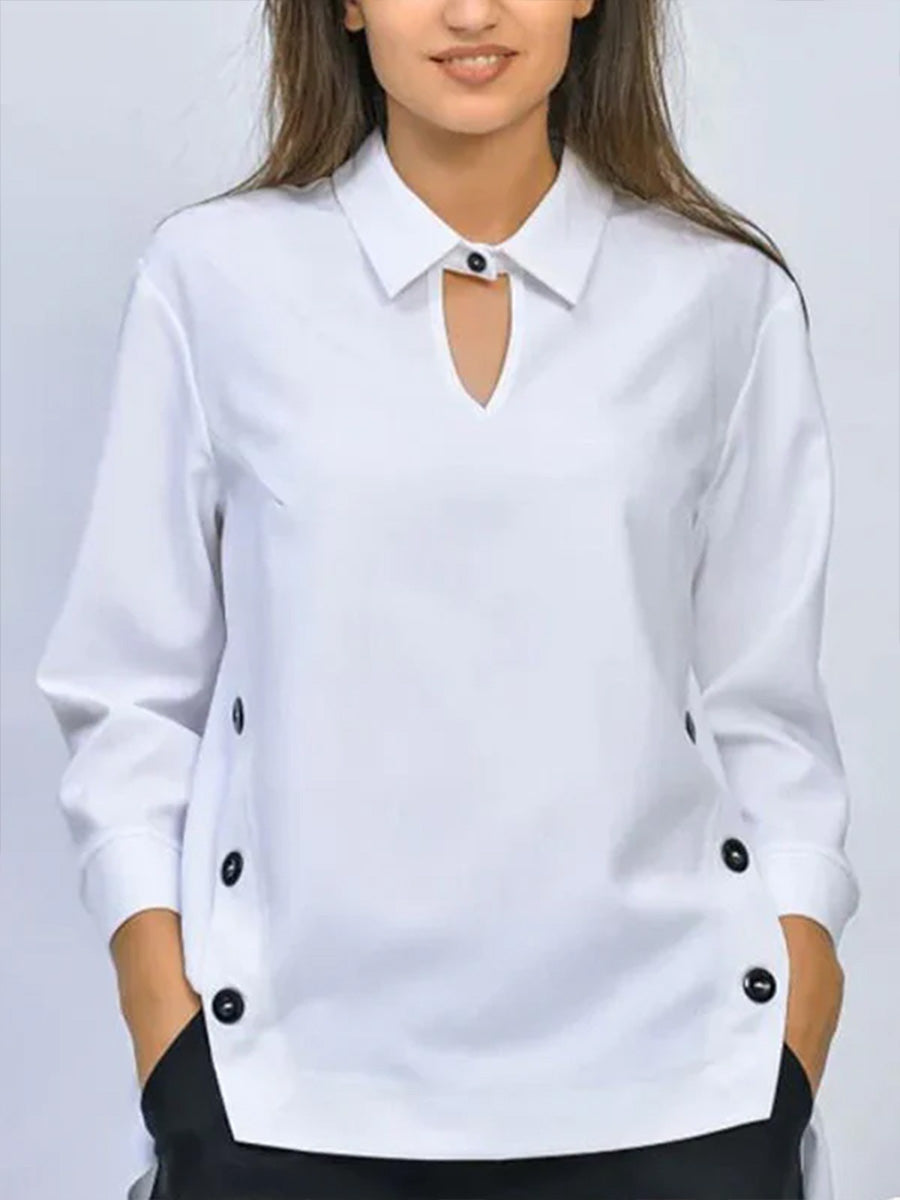 Pryxa - Damesblouse met klassieke kraag, elegante opening, lange mouwen, minimalistisch