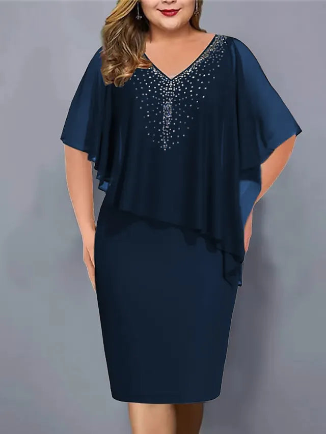 Lorenne - Damescape jurk met strass en chiffon overlay