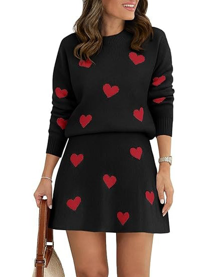 Helissora - Set Rok En Trui Voor Vrouwen Met Hartpatroon