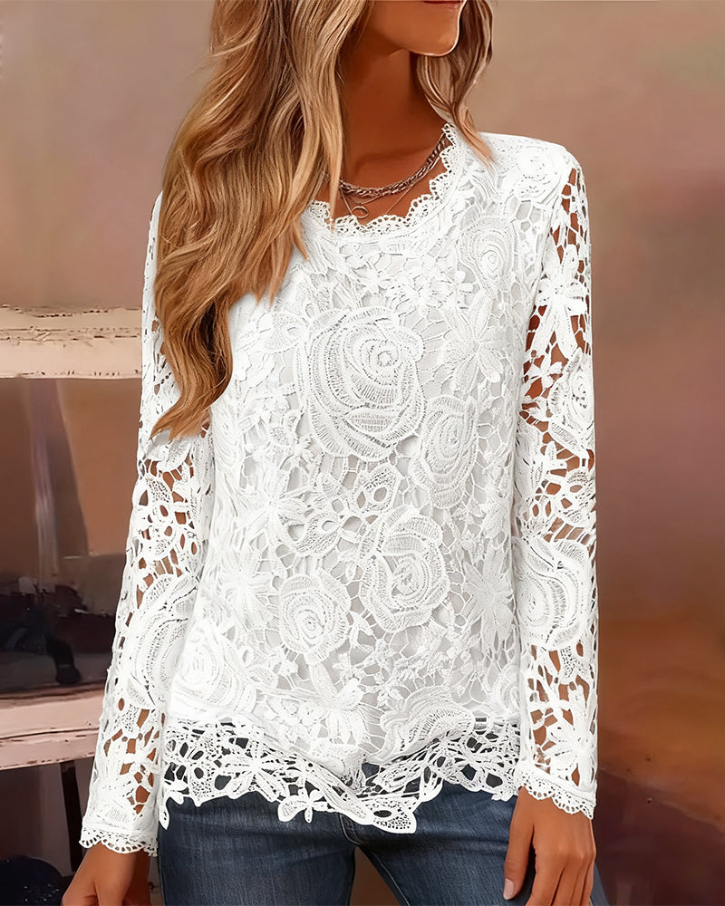 Queliravora - Basic Lacey Top met Lange Mouwen