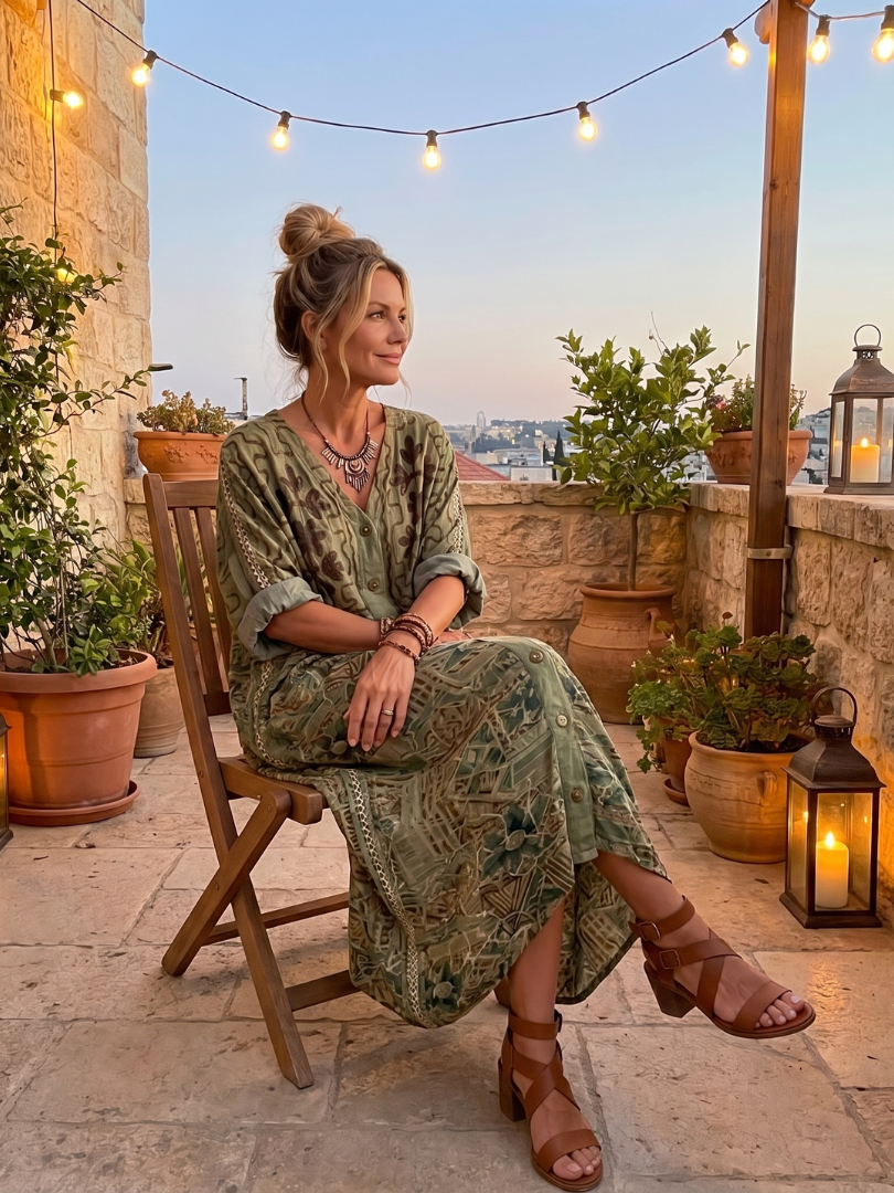 Apollonia - Bohemian jurk voor dames met knopen en bloemenprint