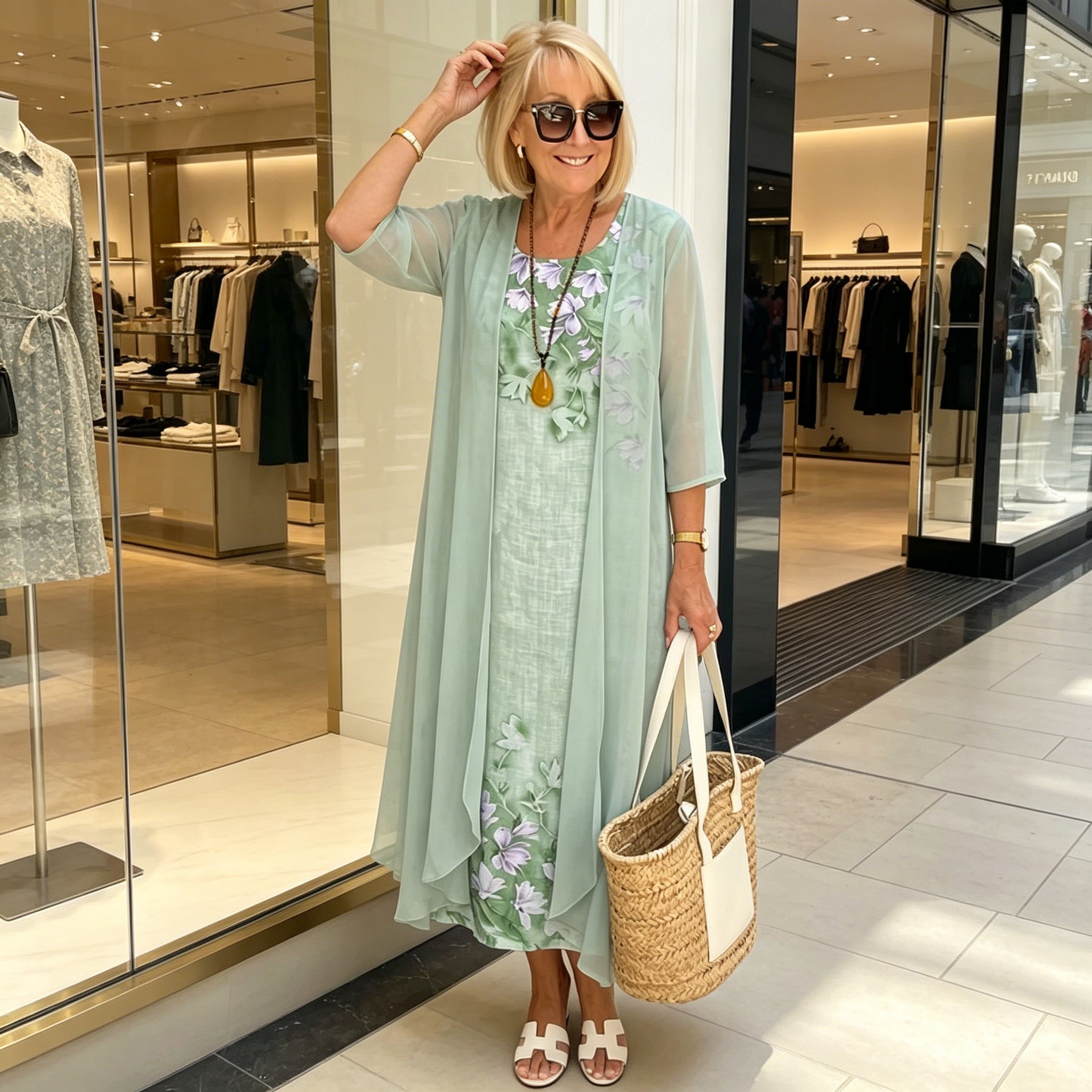 Nesoria - Tweedelig damesoutfit met bloemenprint in elegante stijl