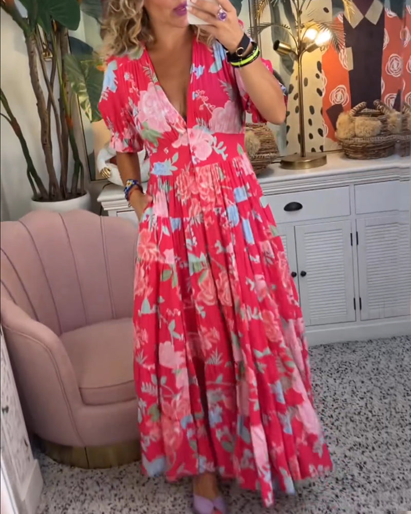 Rosa - Jurk met bloemenprint V-hals