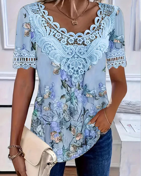 Amalina - Korte mouwen T-shirt met bloemenprint