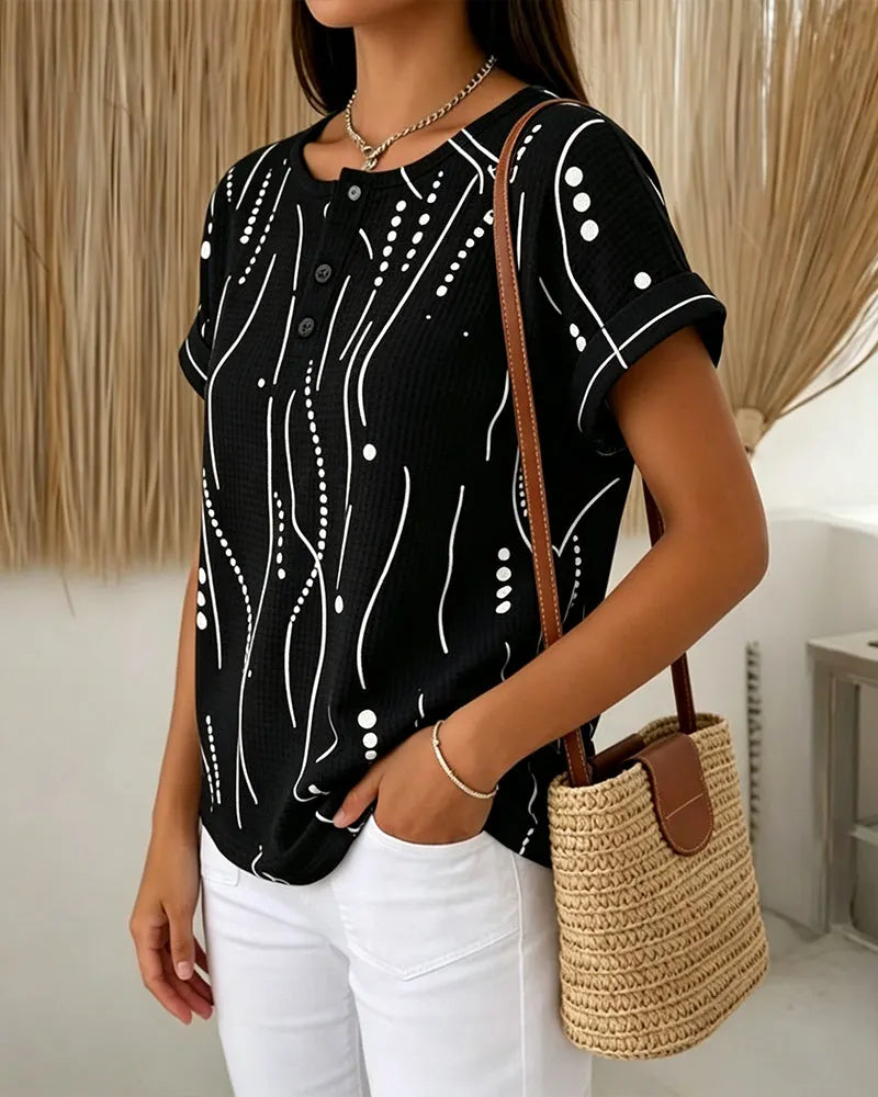 Zelynn - Dames T-shirt met korte mouwen en knopen
