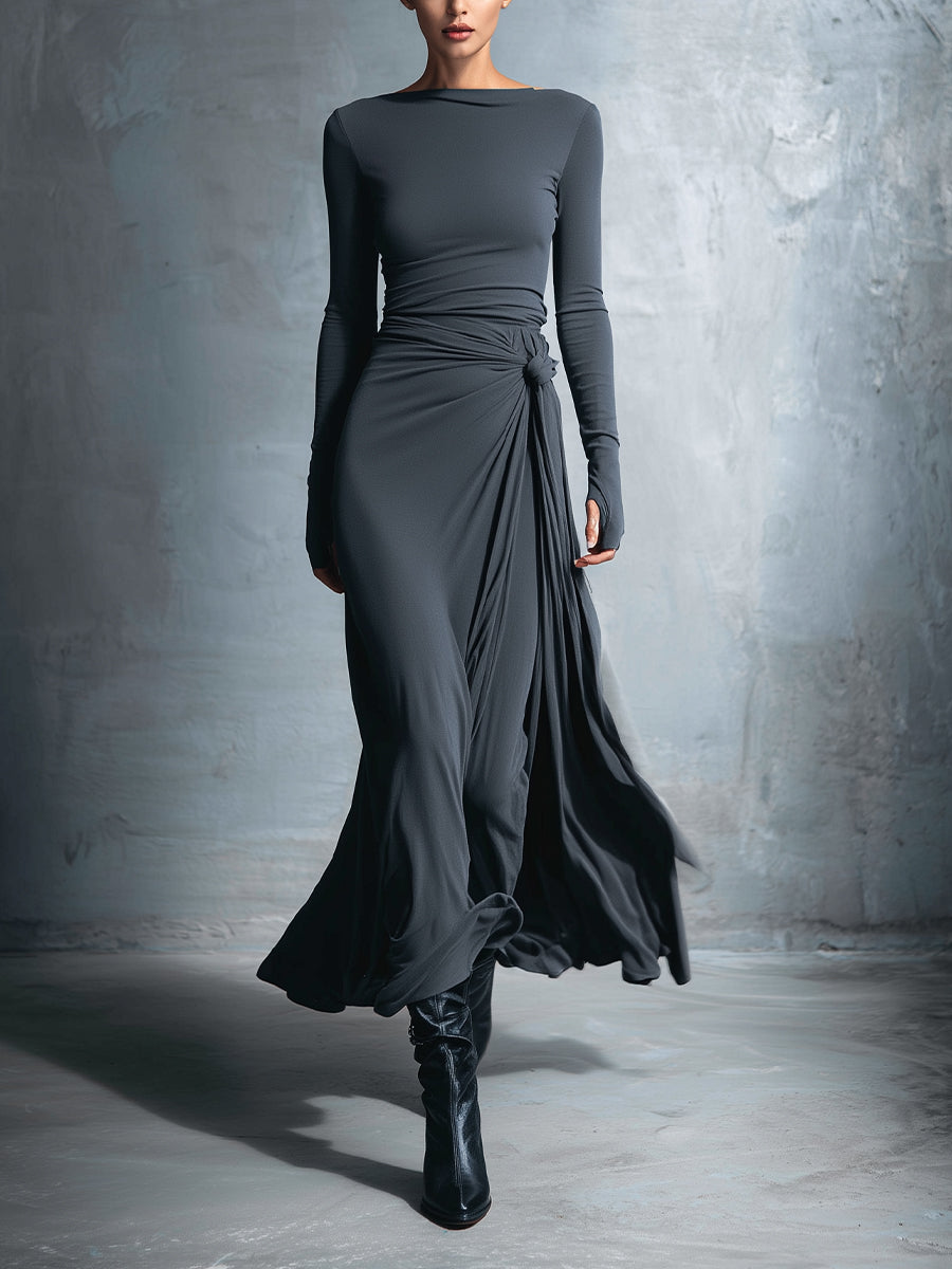 Queliravessa - Elegante Maxi Jurk met Zijdelingse Knoop
