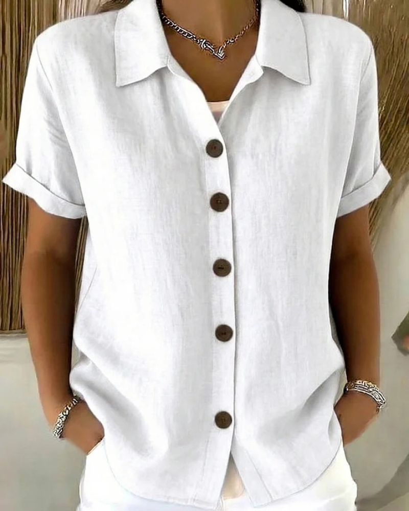 Marovia - Dames blouse met korte mouwen en knopen