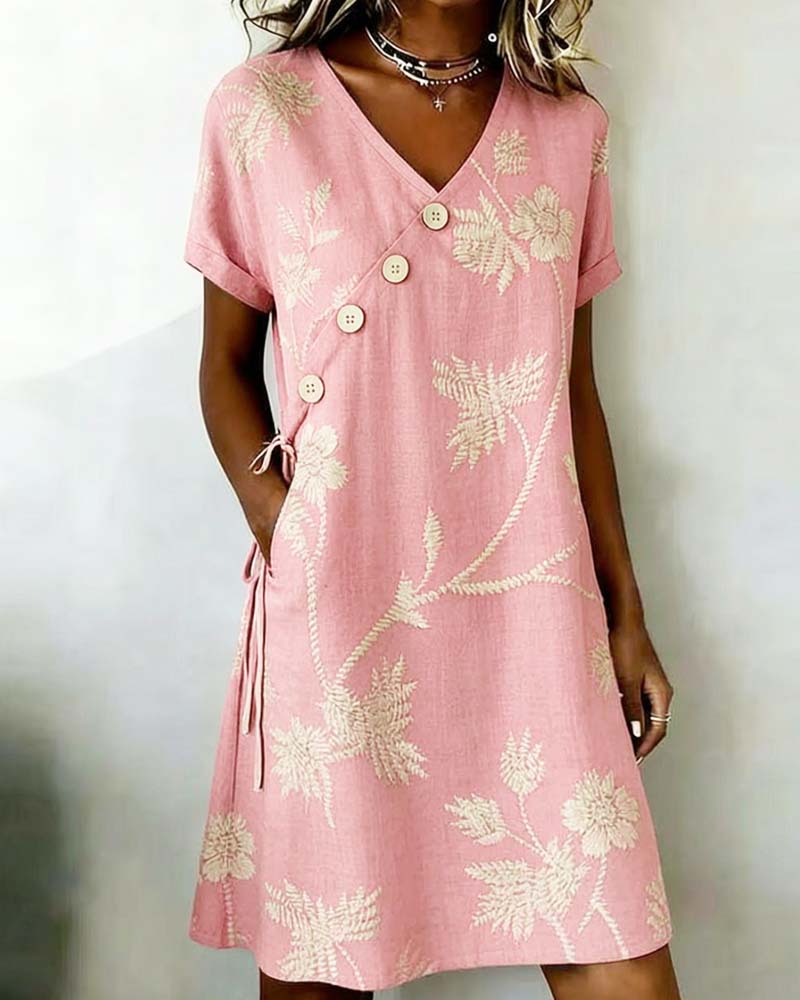 Noëlle - Mini jurk voor dames in groen met bloemenprint