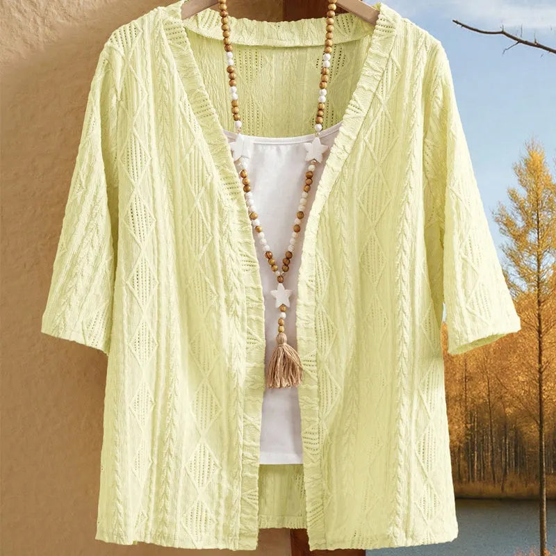 Enora - Dames opengehaakte cardigan met 3/4 mouwen