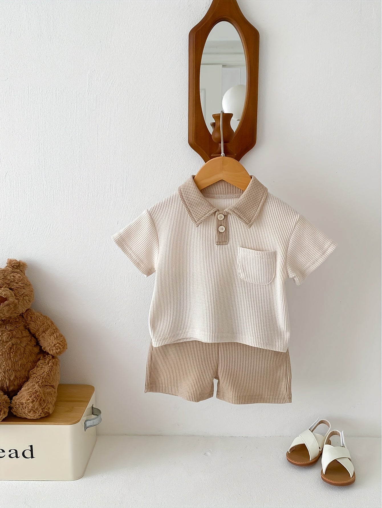 Infant Toddler Casual Color Block Lapel Pocket Short Sleeve T-Shirt and Shorts 2pcs Set, Perfect for Outdoor