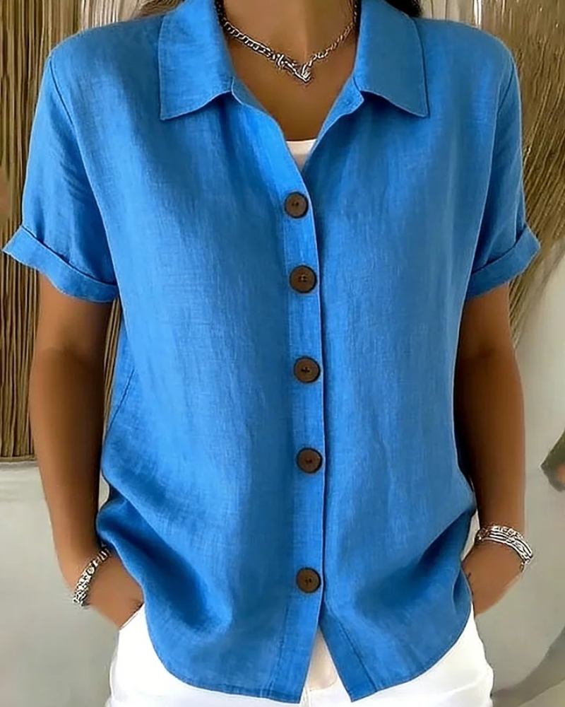 Marovia - Dames blouse met korte mouwen en knopen