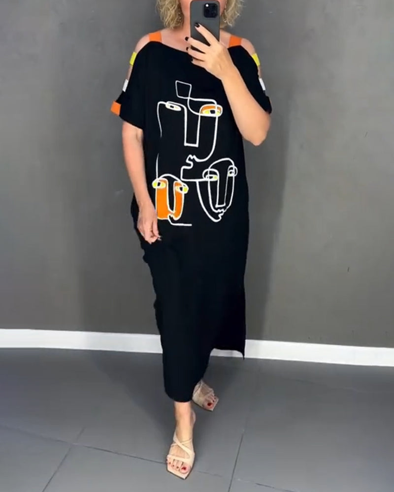 Primina - Uitgesneden Off-Shoulder Jurk met Splitprint