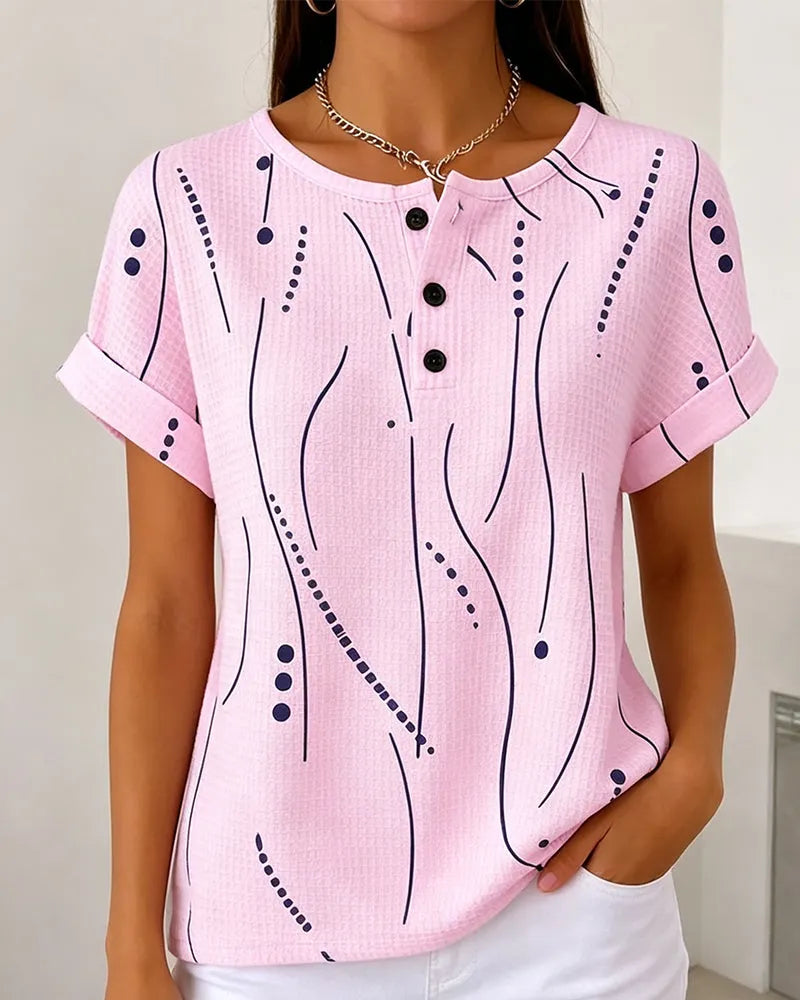 Zelynn - Dames T-shirt met korte mouwen en knopen