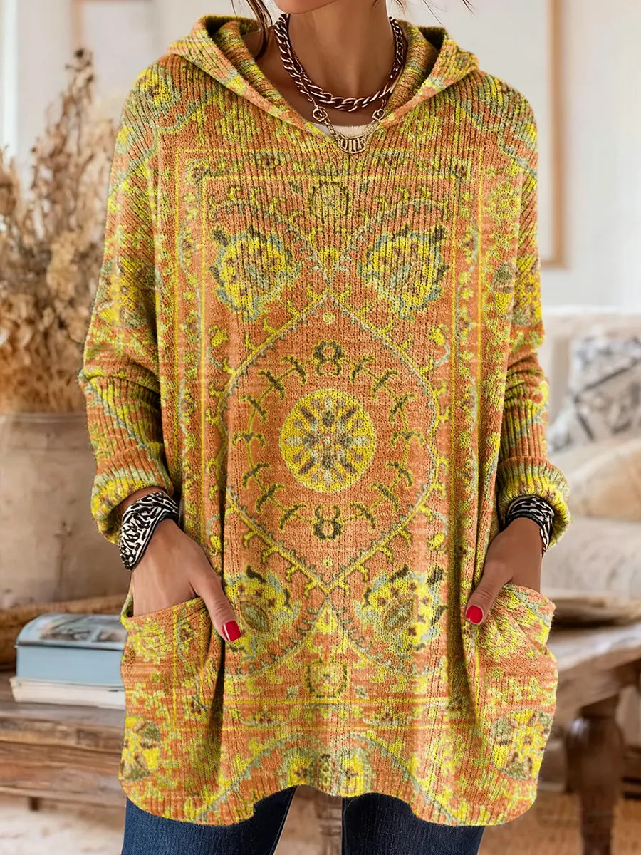 Hynessa - Dames tuniek met capuchon, gedrukte, losse, moderne casual stijl