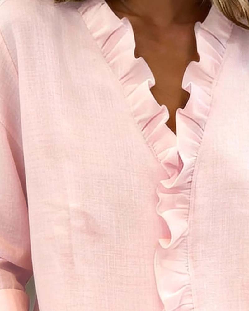 Elissavienne - Elegante Katoenen Blouse met Volants en V-Hals