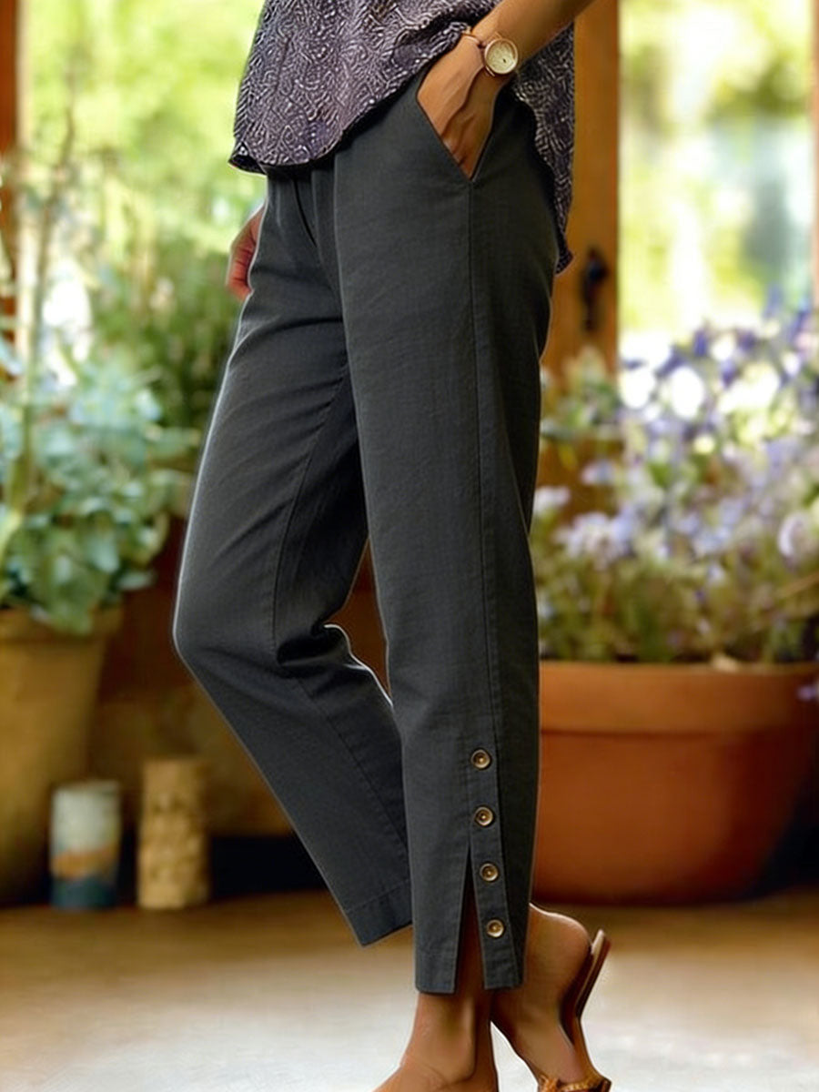Firoxa - Dames Linnen Lichtgewicht Comfortabele Casual Broek Voor Elke Dag