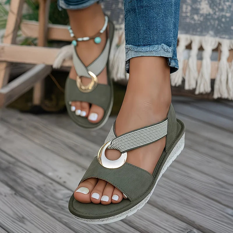 Elarossa - Dames orthopedische sandalen met elastische band en gouden detail