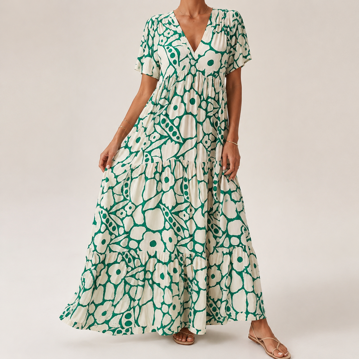Perenza - Lange boheemse jurk voor dames met bloemenprint en V-hals