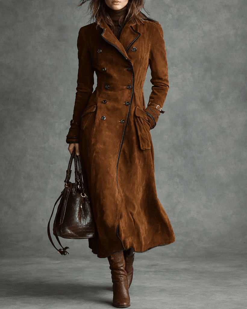 Kaliravessa - Elegante Suède Leren Trenchcoat